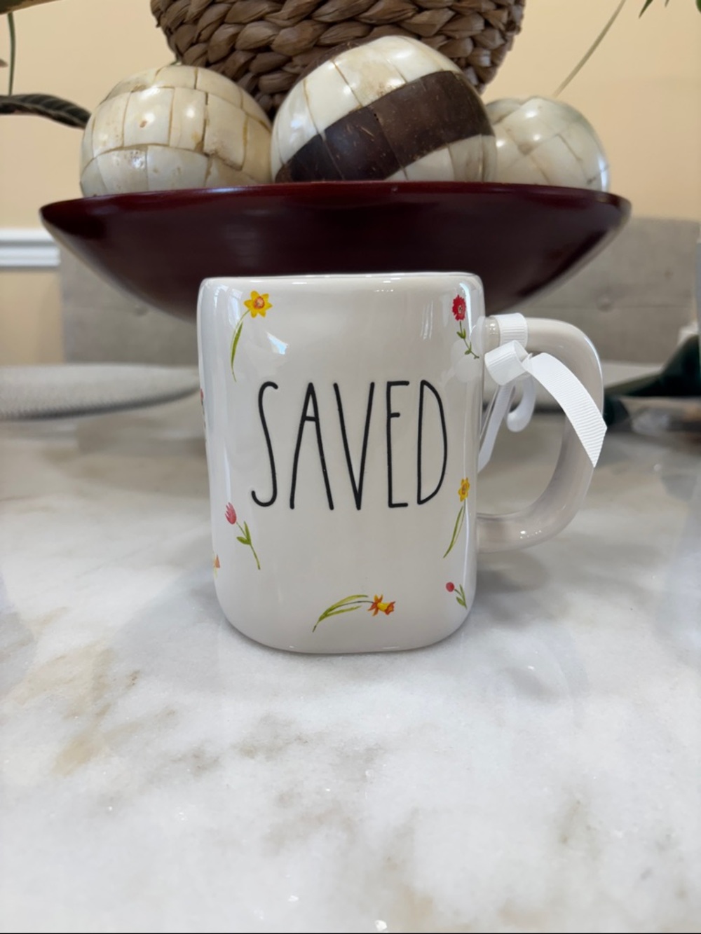 Rae Dunn Saved Coffee Mug with Floral Accents